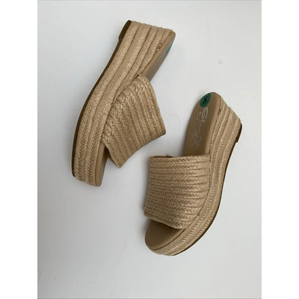 Sbicca Ballona Wedge Sandal 8 Beige Slip-On Open Toe Platform Espadrille Jute